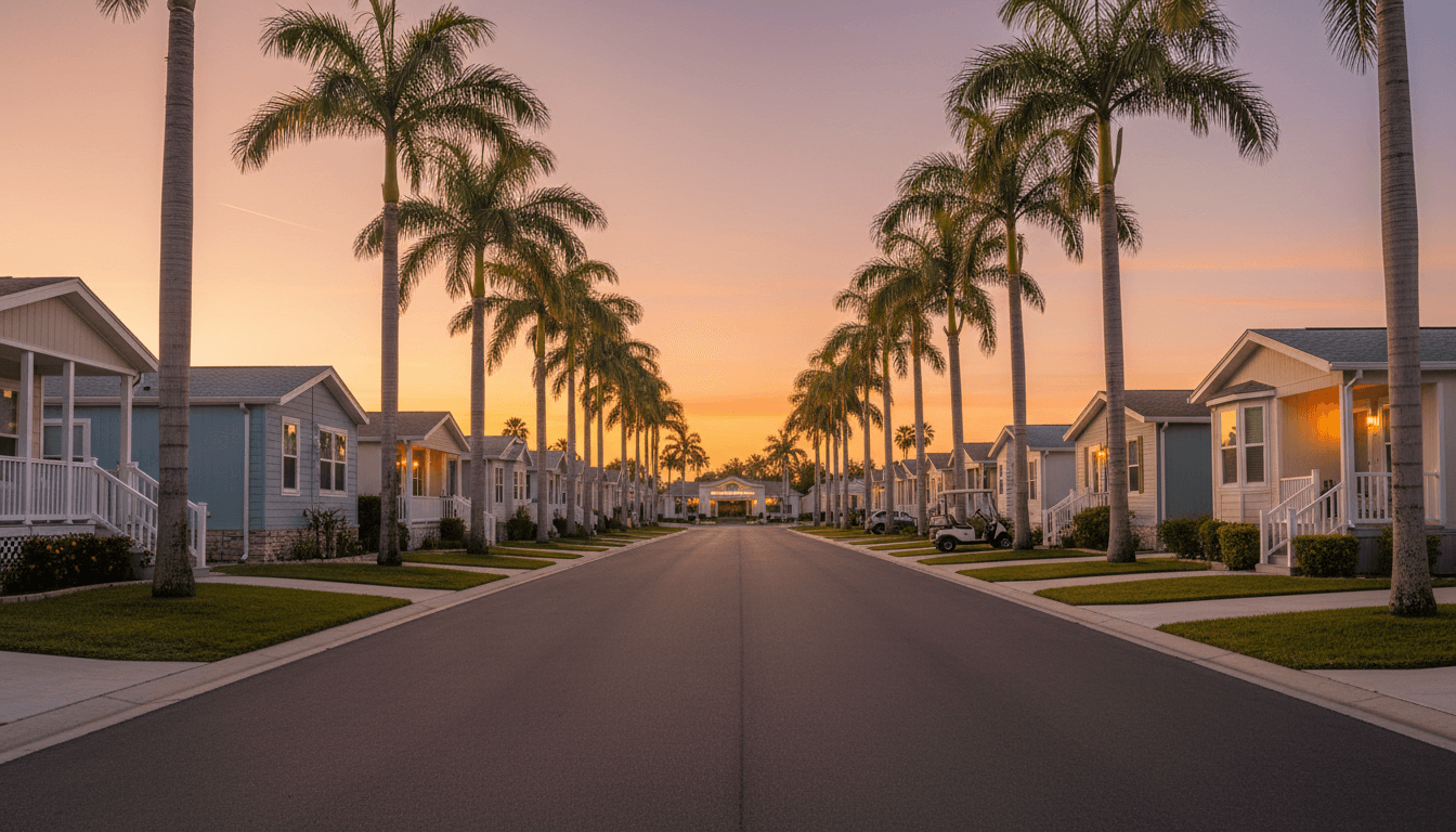 Well-kept manufactured home community in St. Petersburg at dusk